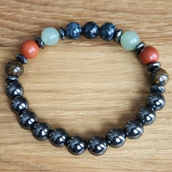 Intention Bead Stretch Hand Crafted Bracelet -- Grounding, Strength, Love - Picture 1 of 9